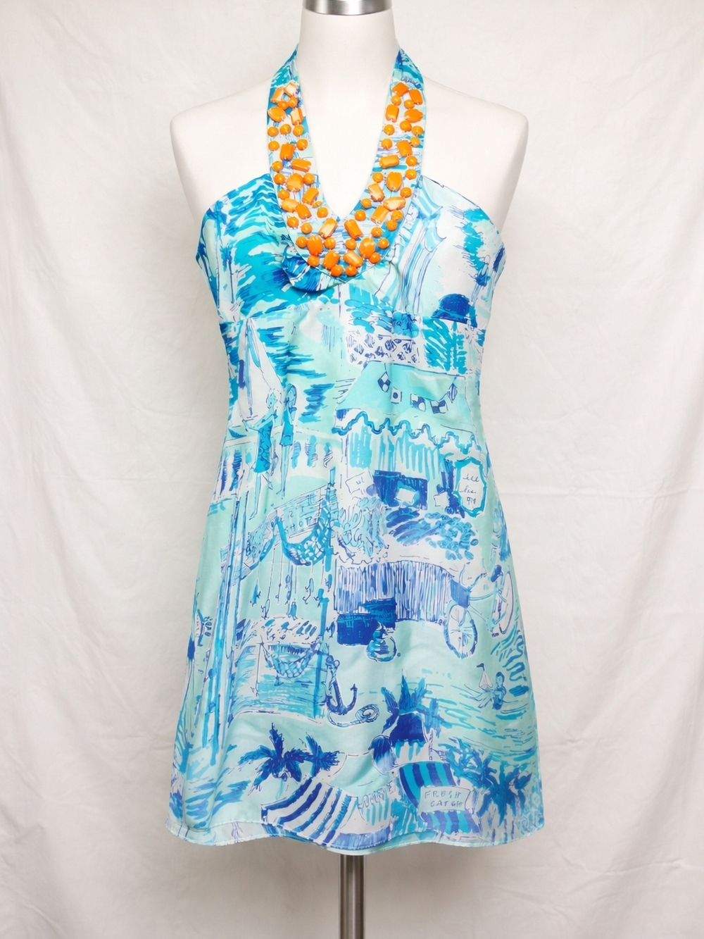 Lilly Pulitzer Blue Tropical Halter Dress Size 6 Resort Vacation Festival